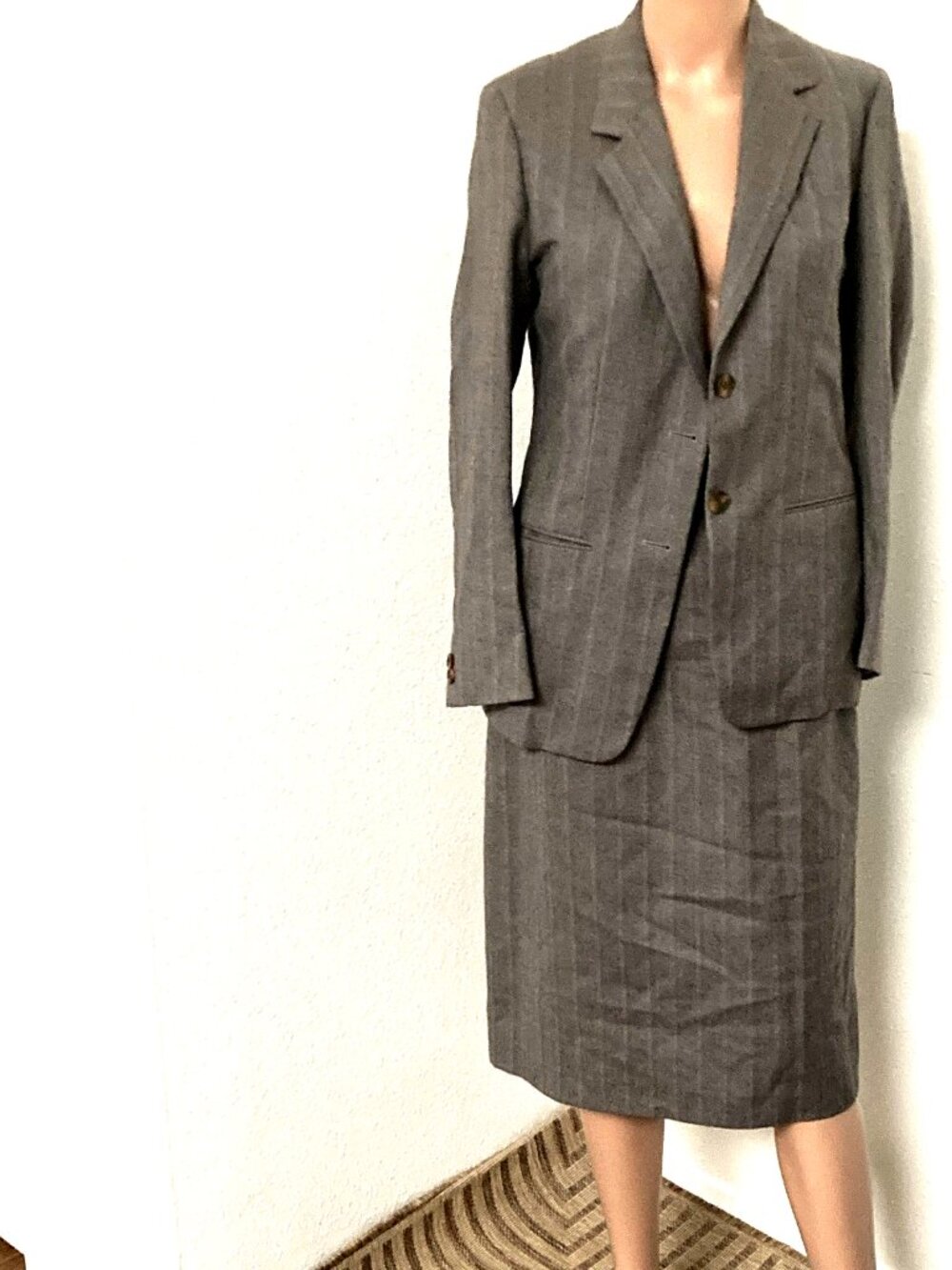 Ermenegildo Zegna Women's Gray Herringbone 100% Wool Skirt Suit S Italy